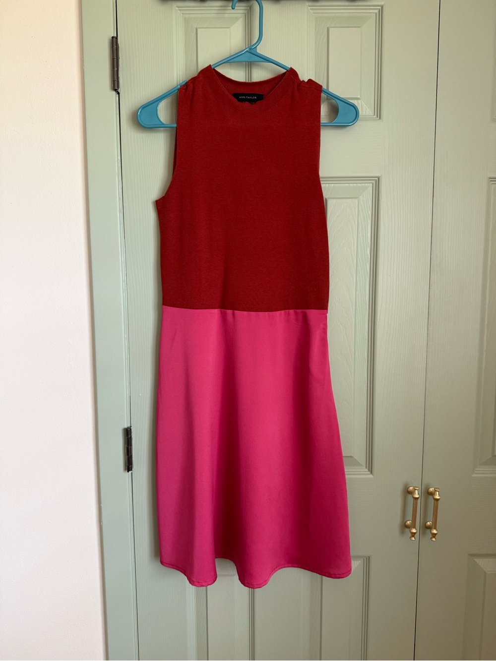 Ann Taylor Colorblock Midi Dress in Burnt Orange and Pink